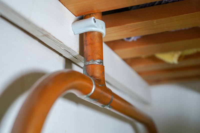 copper pipe attached to wall in basement