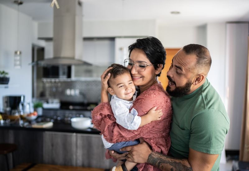 Family of three enjoying time together