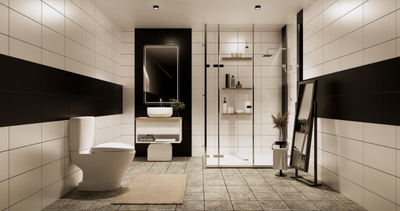 Modern black and white bathroom