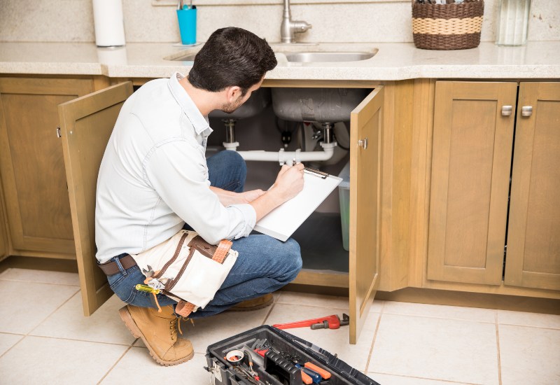 Man doing plumbing inspection