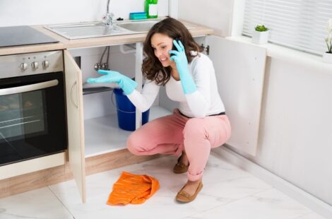 A Woman complaining about leaking sink to plumber, WA