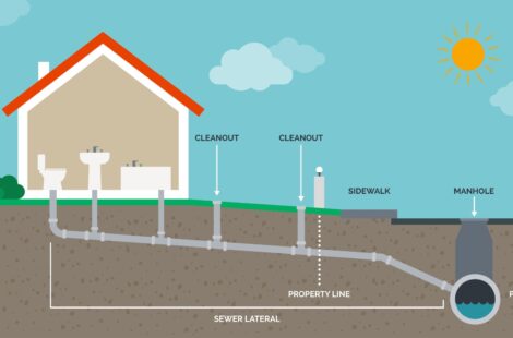 Home drain and sewer system vector infographic