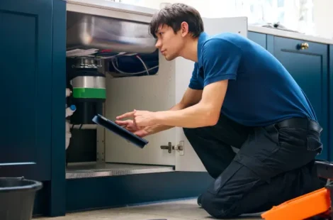 A person inspecting a garbage disposal system in Seattle, Washington