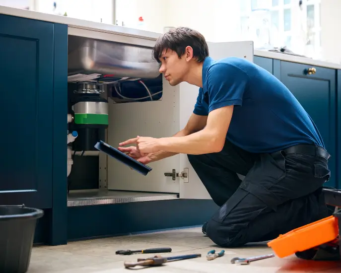 A person inspecting a garbage disposal system in Seattle, Washington